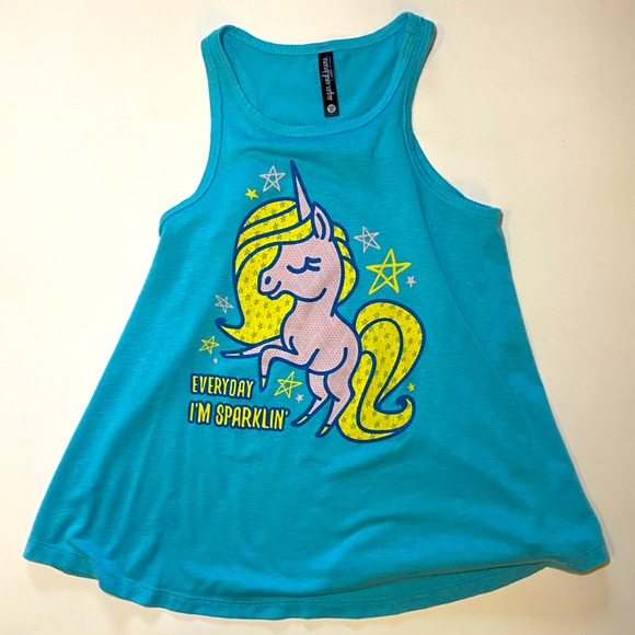 Sugar and Bruno “Everyday I’m Sparklin” Unicorn tank top, youth one size. - Picture 1 of 5